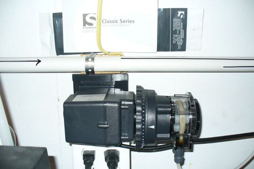 Close-up of a Stenner chemical metering pump