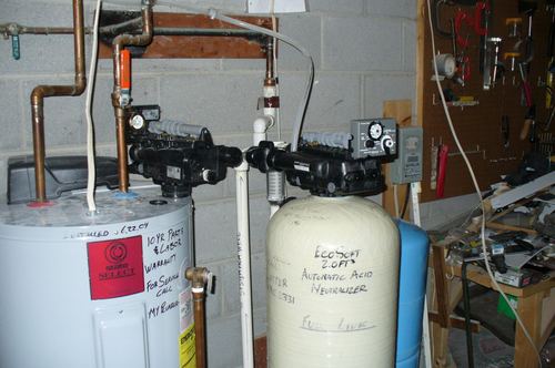 Water heater and EcoSoft acid neutralizer with dual control valves
