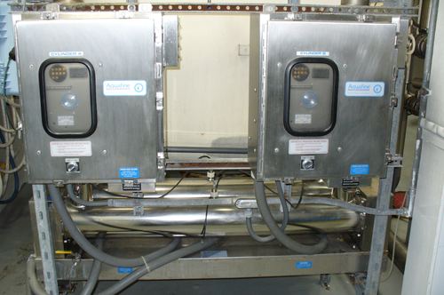 Commercial-grade twin Aquafine ultraviolet disinfection system with stainless steel control cabinets