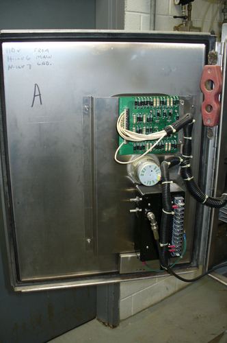 Interior of a commercial UV disinfection control cabinet