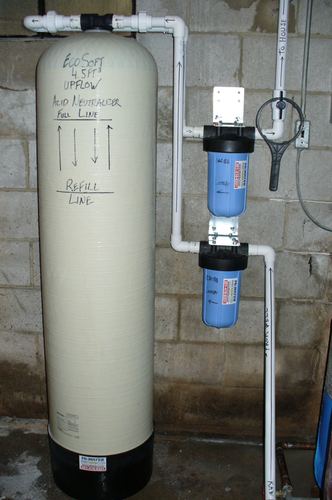EcoSoft acid neutralizer with dual whole-house carbon filters