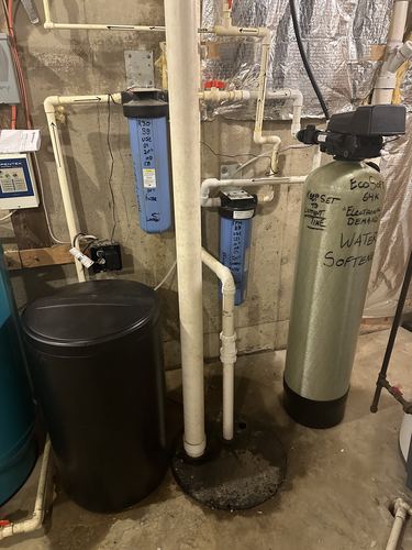 Water softener, whole-house filters, and brine tank installed together