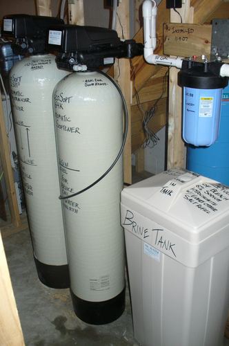 EcoSoft acid neutralizer, water softener, and brine tank installed together