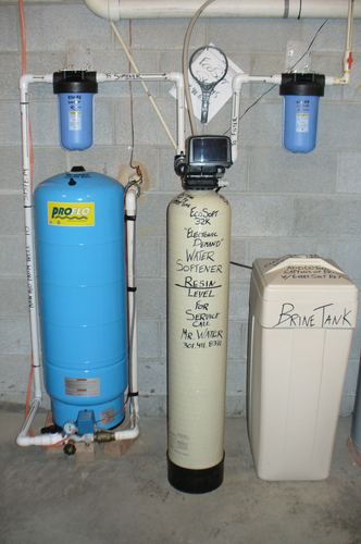 Water softener, pressure tank, and whole-house filters installed together