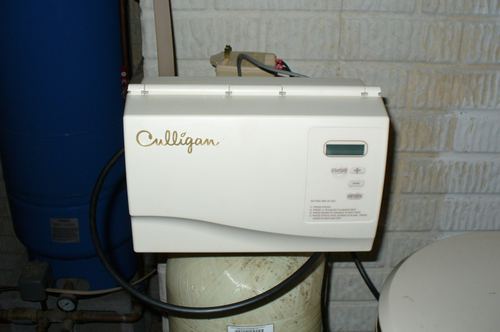 Close-up of a Culligan water softener control panel