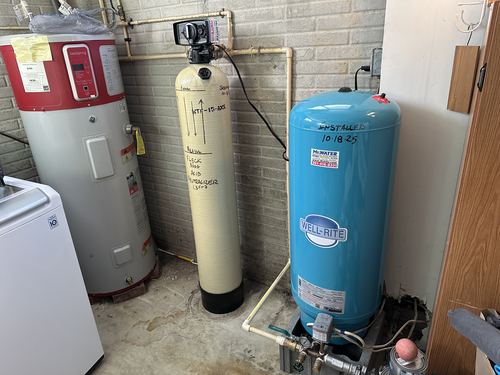 Water heater, acid neutralizer, and Well-Rite pressure tank installed together
