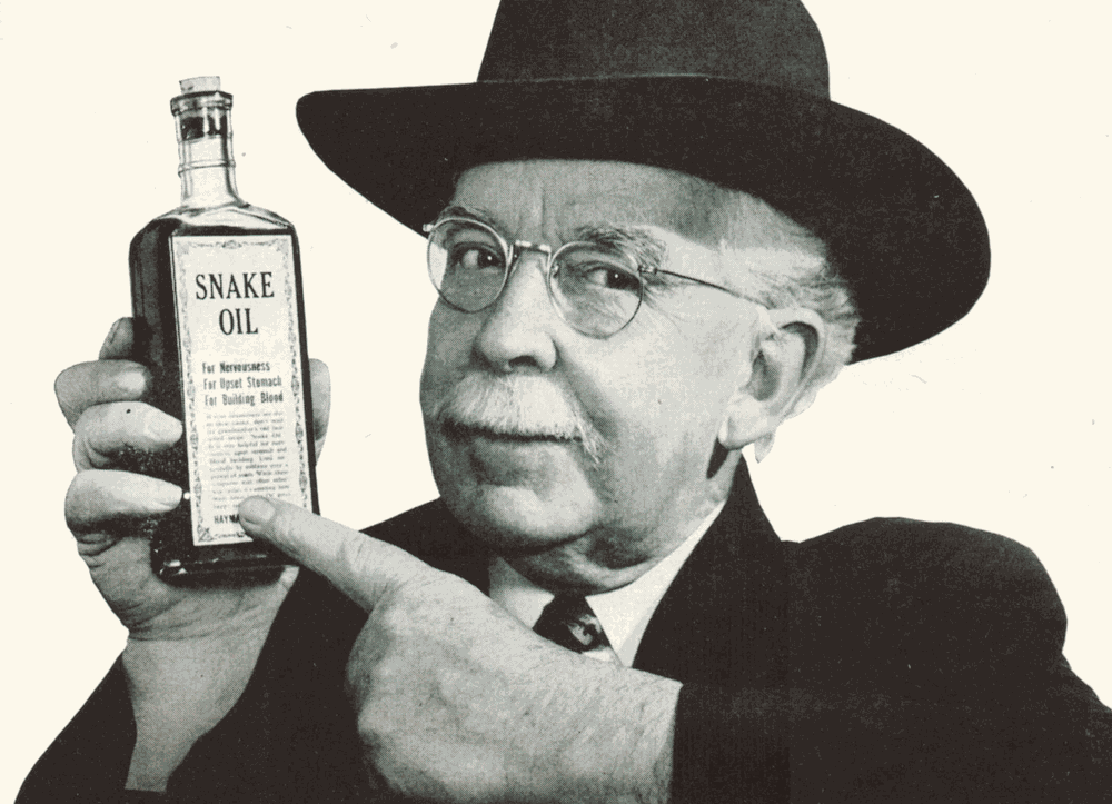 Snake oil salesman illustration