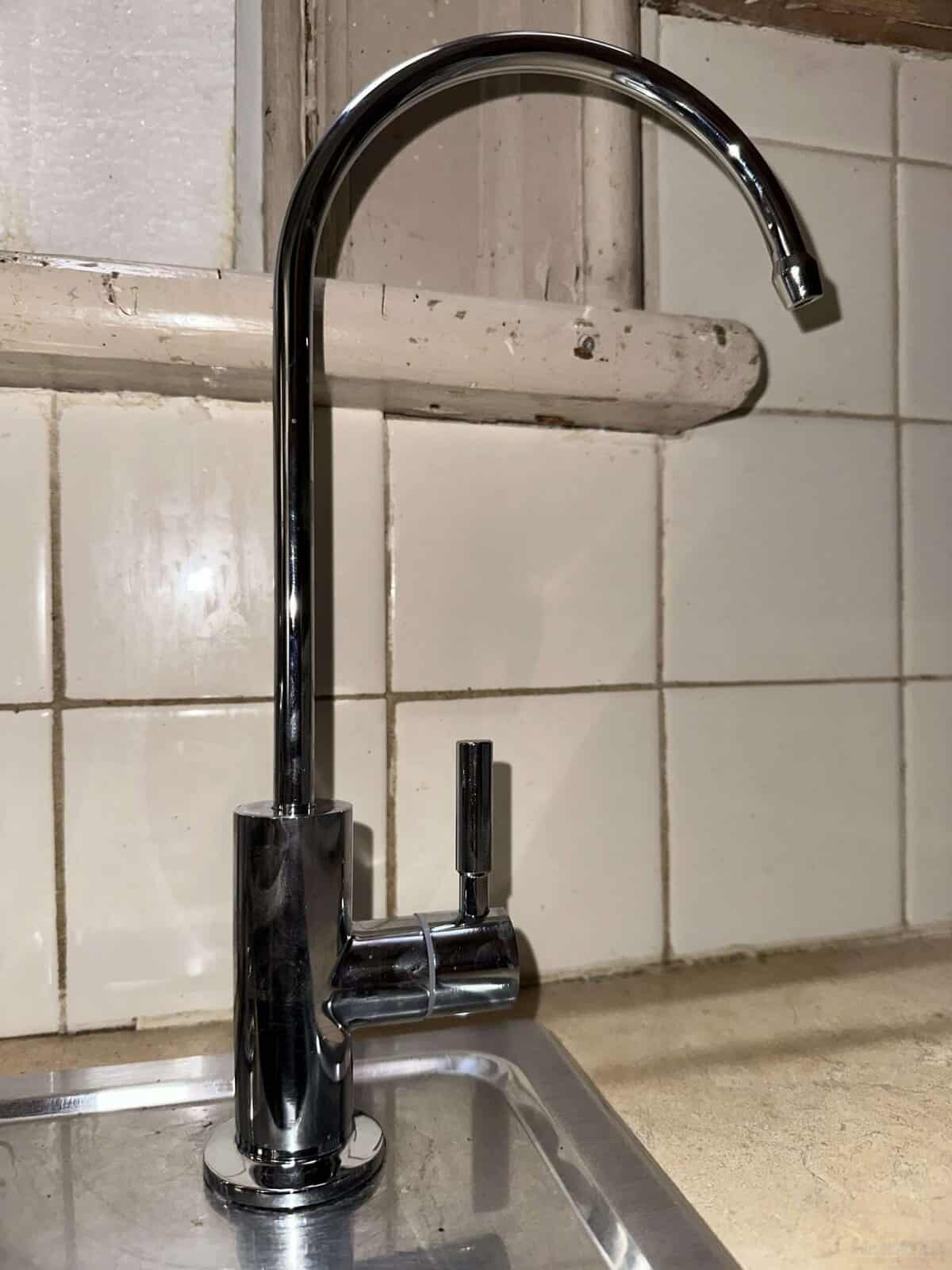 Designer chrome reverse osmosis drinking water faucet installed by Mr. Water LLC